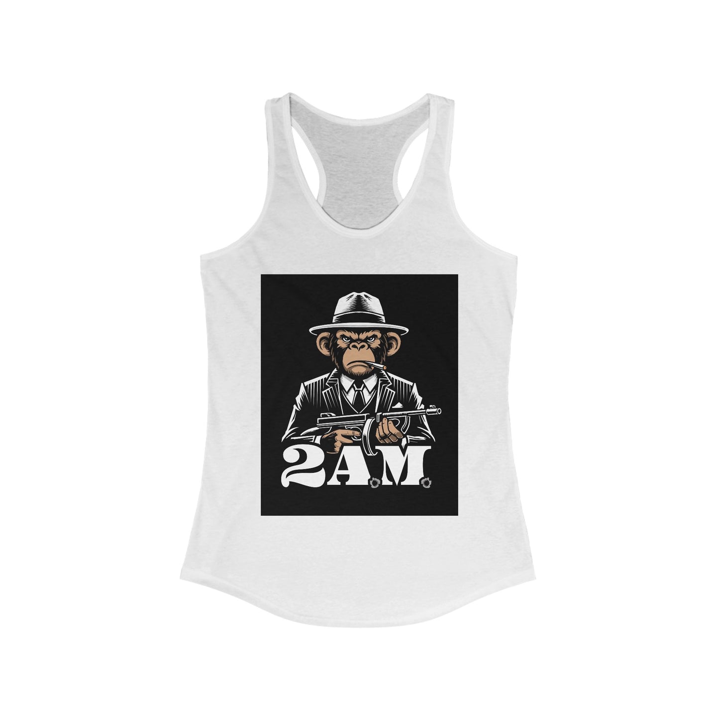 Vintage 2AM Cartoon Gangster Women’s Racerback Tank Top, Casual Workout Tee, Graphic Fitness Shirt, Unique Gift for Her, Trendy Summer