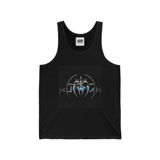 Afraid of Human Unisex Jersey Tank with Unique Graphic Design, Cool Summer Apparel, Music Concert Shirt, Gift for Him, Casual Wear, Festival Outfit